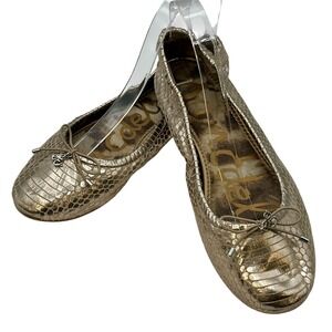 Sam Edelman Felicia Ballet‎ Flats Gold Snake Print Leather Upper Size 8.5M Shoe